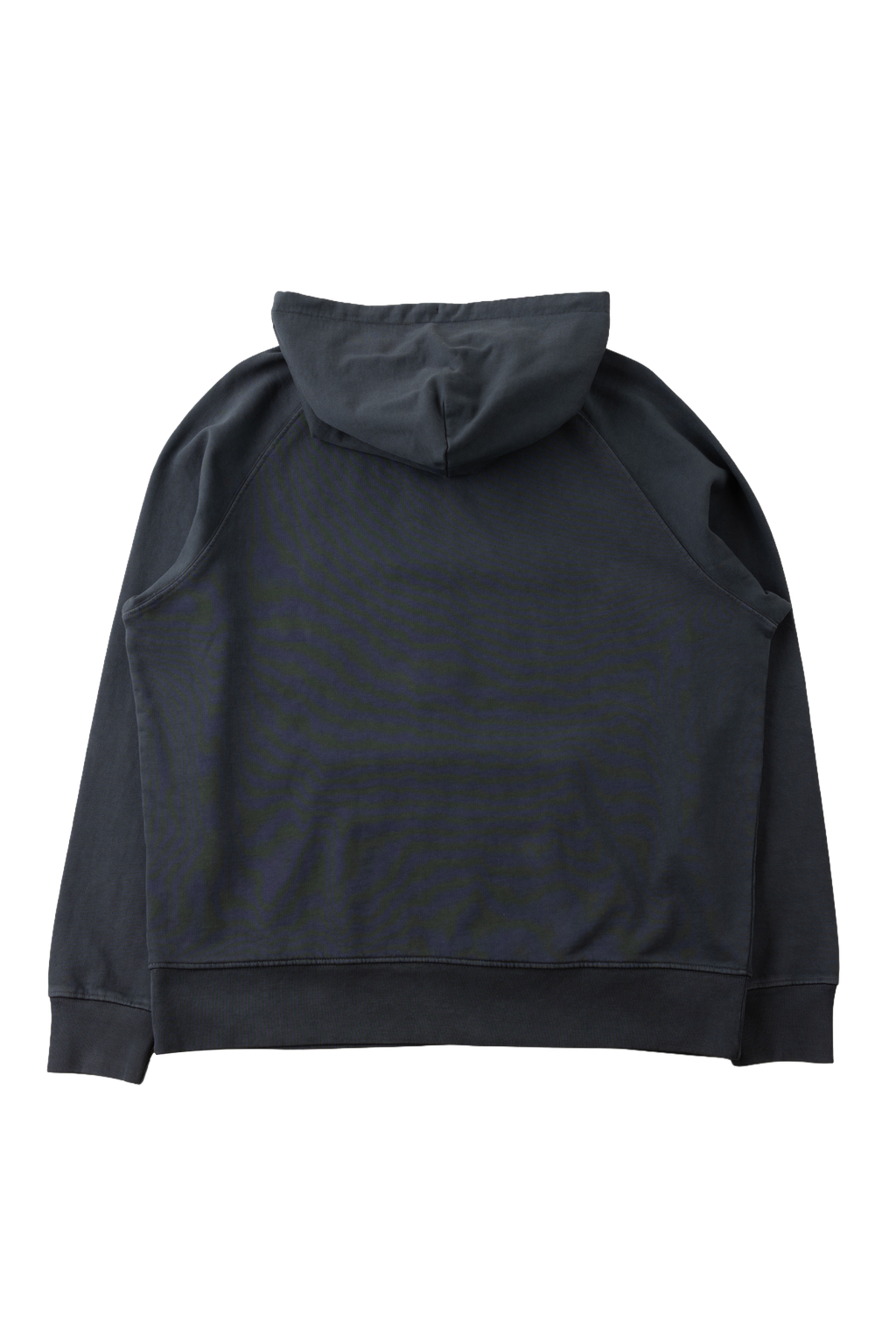 A dark charcoal gray pullover hoodie shown from the back, featuring a subtle wavy pattern on the fabric, set against a plain white background.