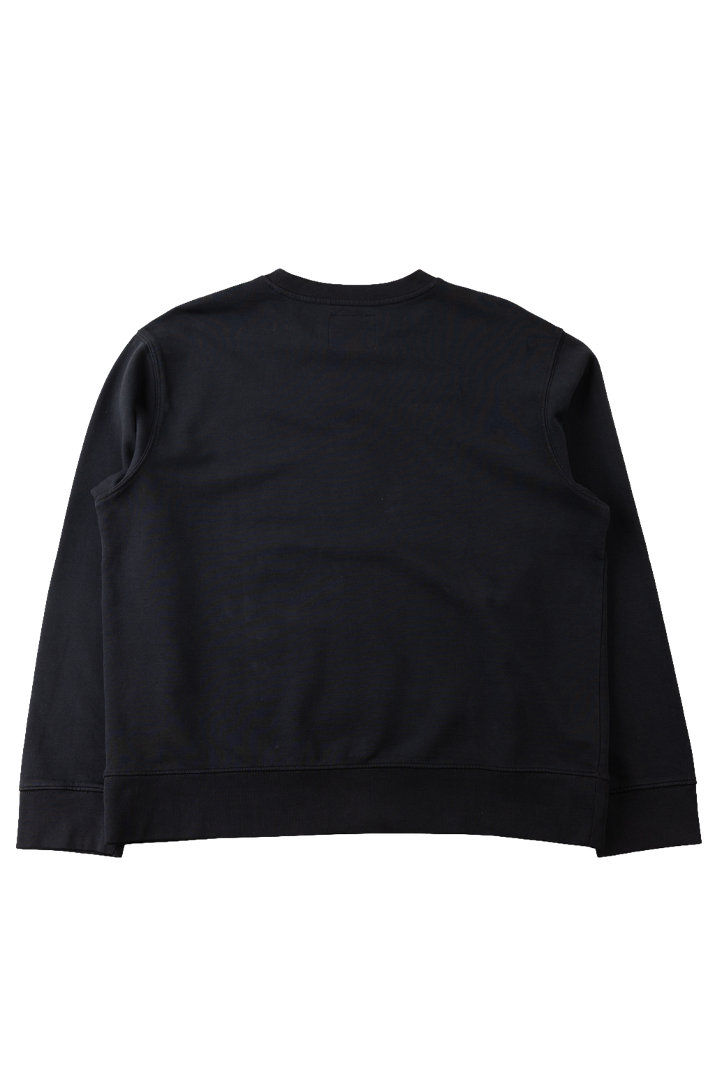 A black long-sleeve crewneck sweatshirt shown from the back, laid flat against a solid white background.