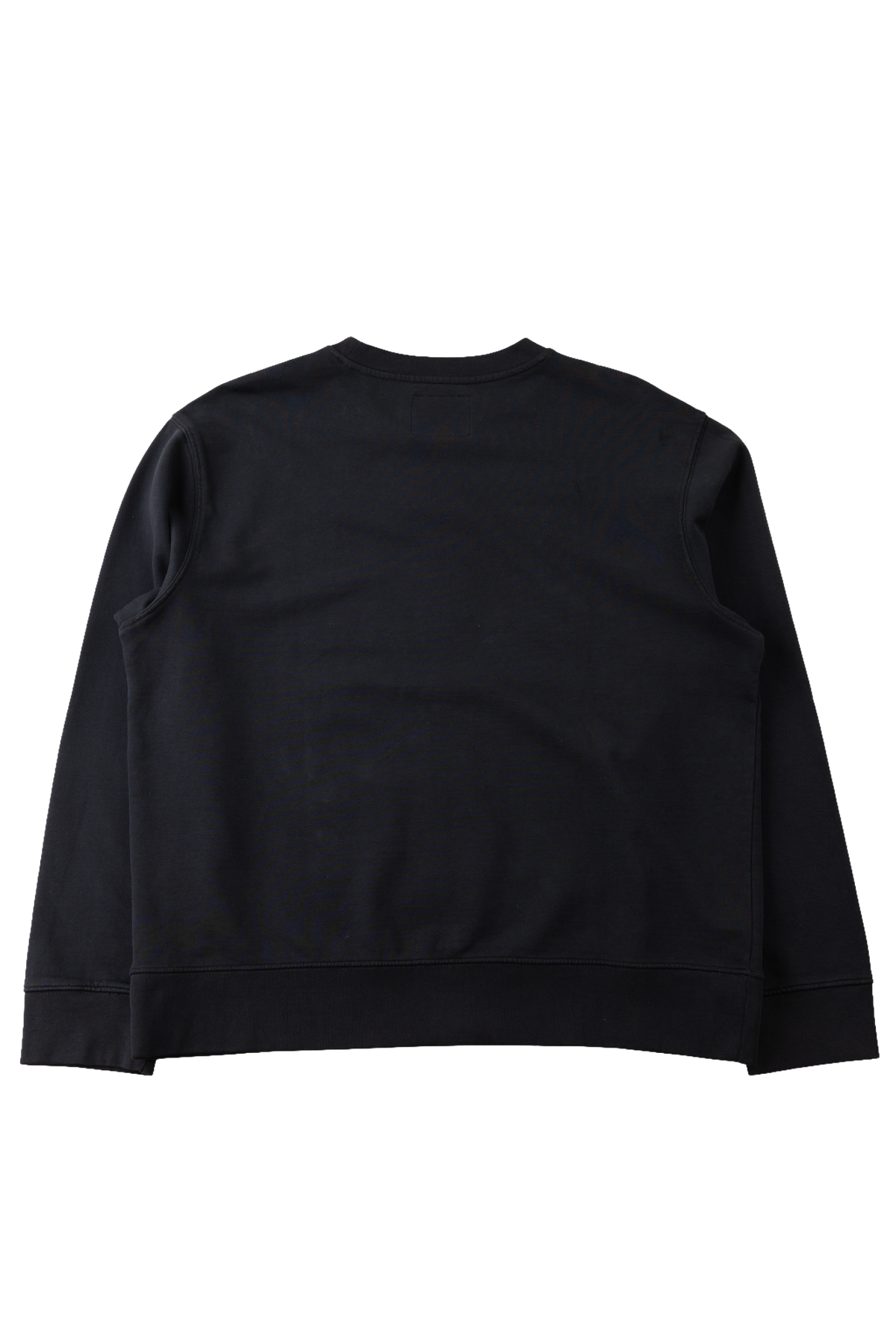 A black long-sleeve crewneck sweatshirt shown from the back, laid flat against a solid white background.