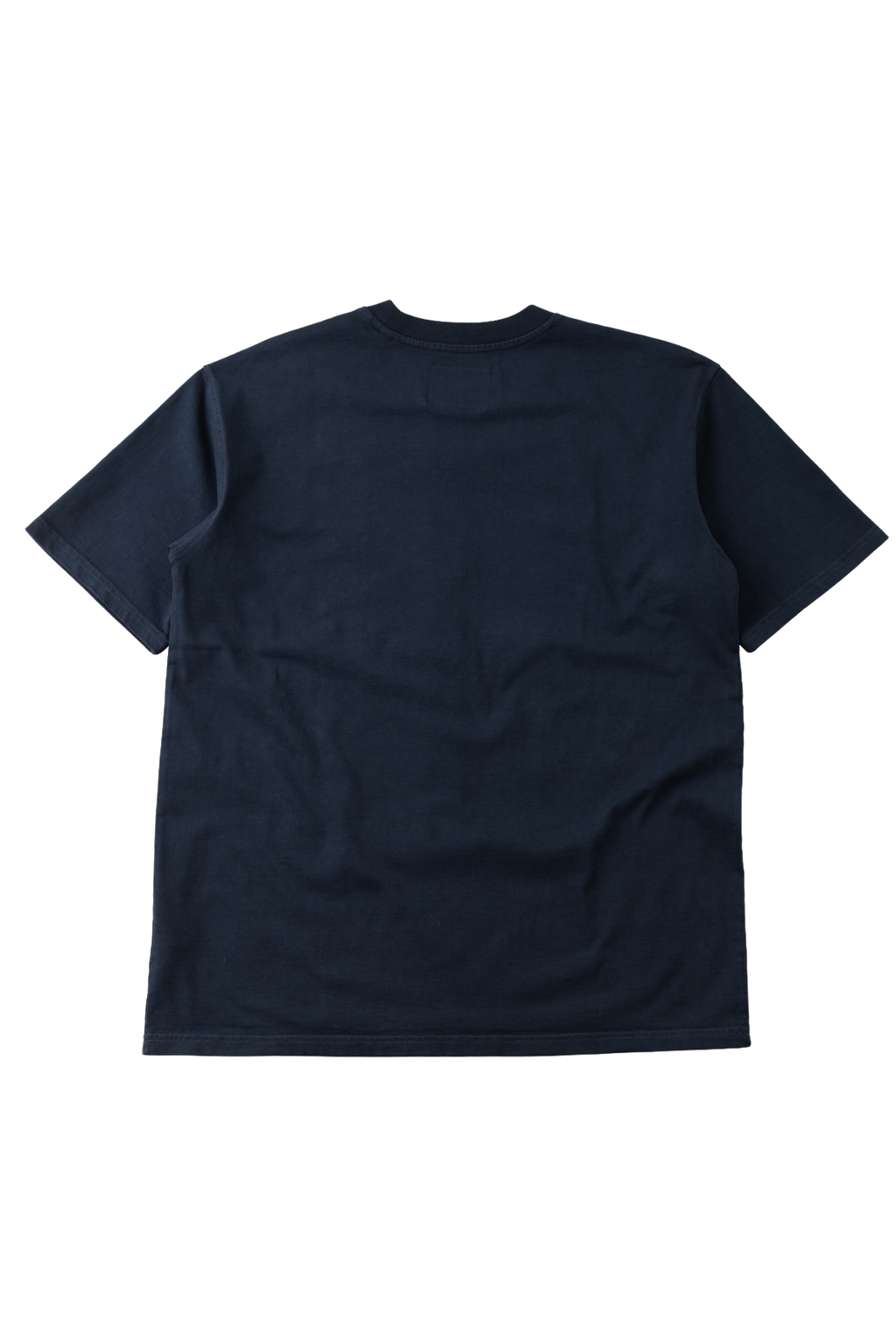 A dark navy blue short-sleeve t-shirt shown from the back, laid flat against a solid white background.